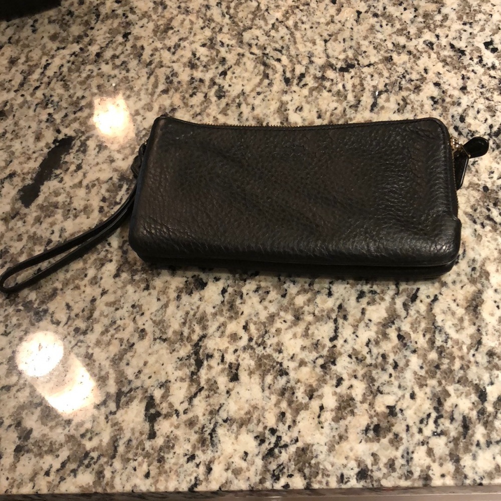 Black leather coach wristlet